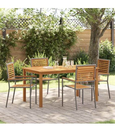 vidaXL Garden Dining Set 5 pcs Grey Solid Acacia Wood — Size: 150 cm table length