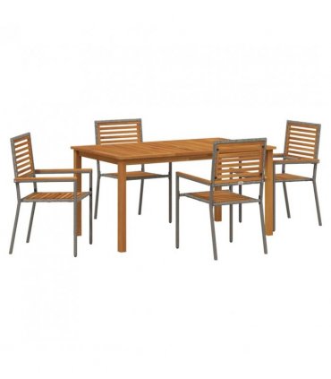 vidaXL Garden Dining Set 5 pcs Grey Solid Acacia Wood — Size: 150 cm table length
