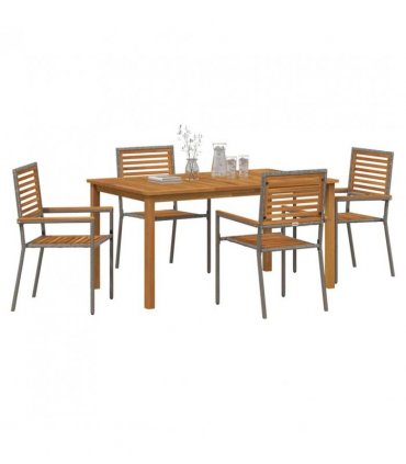 vidaXL Garden Dining Set 5 pcs Grey Solid Acacia Wood — Size: 150 cm table length