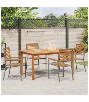 vidaXL Garden Dining Set 5 pcs Grey Solid Acacia Wood — Size: 150 cm table length