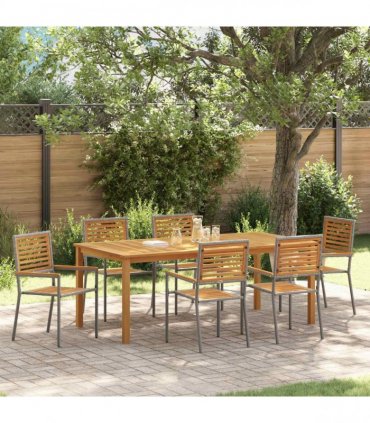 vidaXL Garden Dining Set 7 pcs Grey Solid Acacia Wood — Size: 200 cm table length