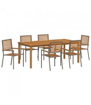 vidaXL Garden Dining Set 7 pcs Grey Solid Acacia Wood — Size: 200 cm table length