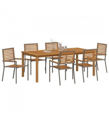 vidaXL Garden Dining Set 7 pcs Grey Solid Acacia Wood — Size: 200 cm table length