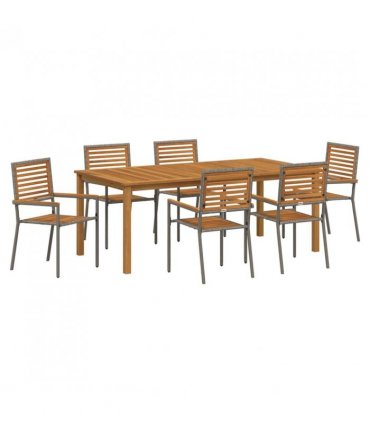 vidaXL Garden Dining Set 7 pcs Grey Solid Acacia Wood — Size: 200 cm table length