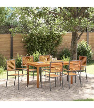 vidaXL Garden Dining Set 7 pcs Grey Solid Acacia Wood — Size: 140 cm table length