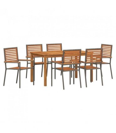 vidaXL Garden Dining Set 7 pcs Grey Solid Acacia Wood — Size: 140 cm table length