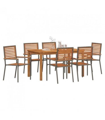 vidaXL Garden Dining Set 7 pcs Grey Solid Acacia Wood — Size: 140 cm table length