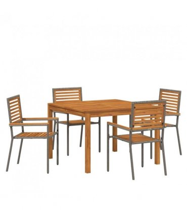 vidaXL Garden Dining Set 5 pcs Grey Solid Acacia Wood — Size: 110 cm table length