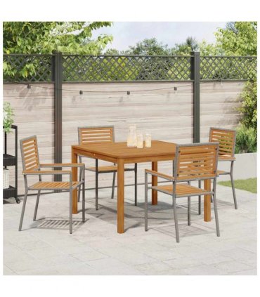 vidaXL Garden Dining Set 5 pcs Grey Solid Acacia Wood — Size: 110 cm table length