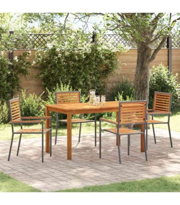 vidaXL Garden Dining Set 5 pcs Grey Solid Acacia Wood — Size: 140 cm table length