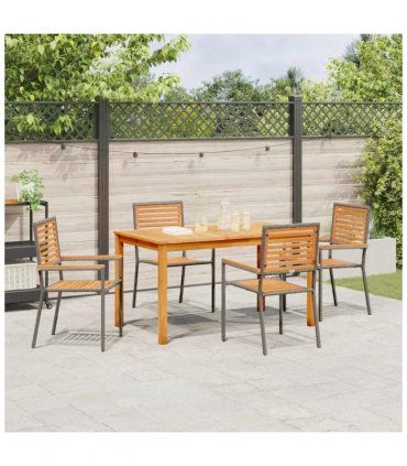 vidaXL Garden Dining Set 5 pcs Grey Solid Acacia Wood — Size: 140 cm table length