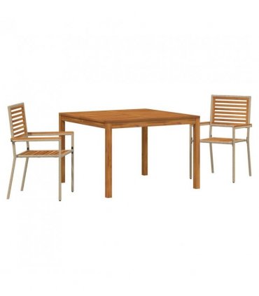 vidaXL Garden Dining Set 3 pcs Beige Solid Acacia Wood — Size: 110 cm table length