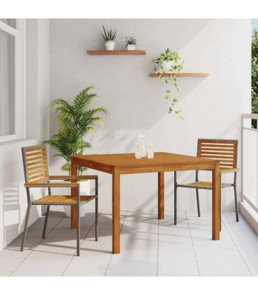 vidaXL Garden Dining Set 3 pcs Grey Solid Acacia Wood — Size: 110 cm table length