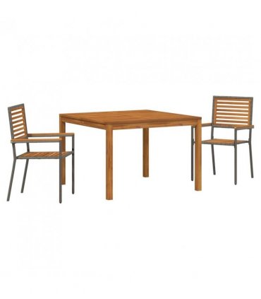 vidaXL Garden Dining Set 3 pcs Grey Solid Acacia Wood — Size: 110 cm table length