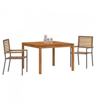 vidaXL Garden Dining Set 3 pcs Grey Solid Acacia Wood — Size: 110 cm table length