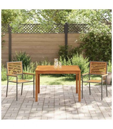 vidaXL Garden Dining Set 3 pcs Grey Solid Acacia Wood — Size: 110 cm table length