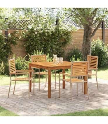 vidaXL Garden Dining Set 5 pcs Beige Solid Acacia Wood — Size: 110 cm table length