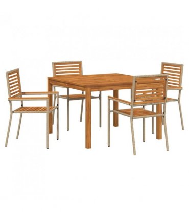 vidaXL Garden Dining Set 5 pcs Beige Solid Acacia Wood — Size: 110 cm table length