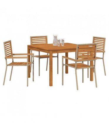 vidaXL Garden Dining Set 5 pcs Beige Solid Acacia Wood — Size: 110 cm table length