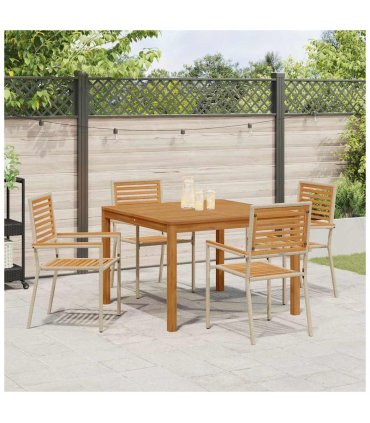 vidaXL Garden Dining Set 5 pcs Beige Solid Acacia Wood — Size: 110 cm table length