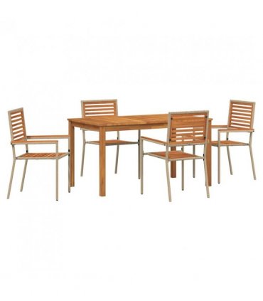 vidaXL Garden Dining Set 5 pcs Beige Solid Acacia Wood — Size: 140 cm table length