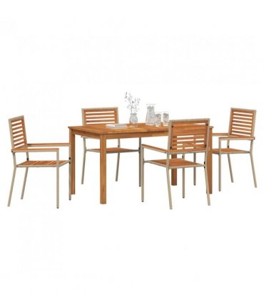 vidaXL Garden Dining Set 5 pcs Beige Solid Acacia Wood — Size: 140 cm table length