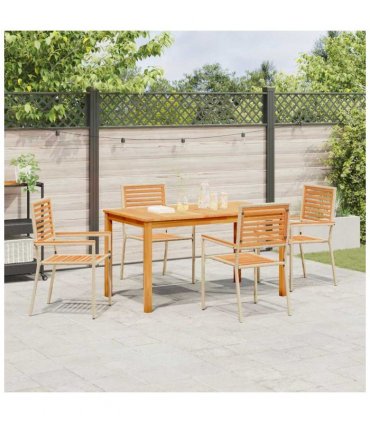 vidaXL Garden Dining Set 5 pcs Beige Solid Acacia Wood — Size: 140 cm table length