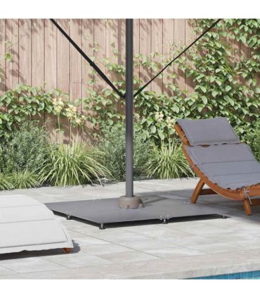 vidaXL Parasol Base Dark grey wood look 100 x 100 x 4 cm Steel — Colour: Dark wood look