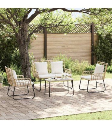 vidaXL Garden Dining Set 3 pcs Brown and Cream Poly Rattan — Colour: Natural, Model: 2 x chair+1 x bench