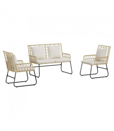vidaXL Garden Dining Set 3 pcs Brown and Cream Poly Rattan — Colour: Natural, Model: 2 x chair+1 x bench