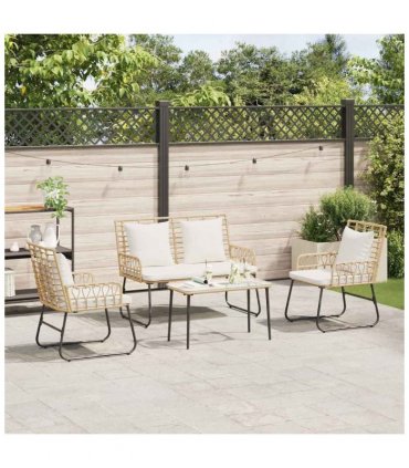 vidaXL Garden Dining Set 3 pcs Brown and Cream Poly Rattan — Colour: Natural, Model: 2 x chair+1 x bench