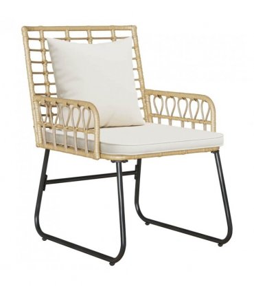vidaXL Garden Dining Set 3 pcs Brown and Cream Poly Rattan — Colour: Natural, Model: 2 x chair+1 x bench