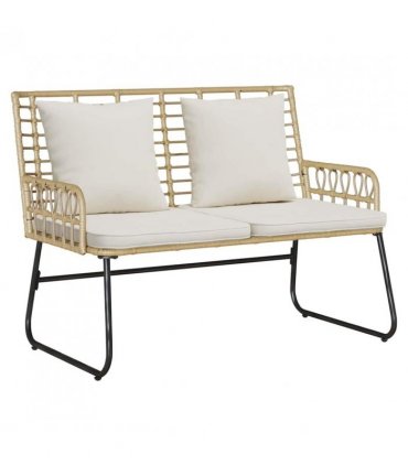 vidaXL Garden Bench Brown and Cream Poly Rattan — Colour: Natural, Model: 1 x garden bench