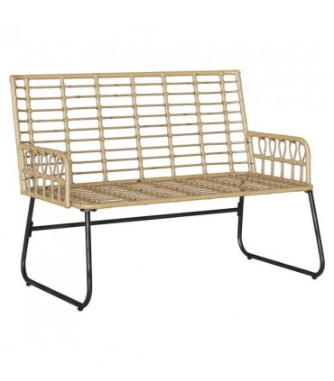 vidaXL Garden Bench Brown and Cream Poly Rattan — Colour: Natural, Model: 1 x garden bench