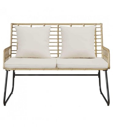 vidaXL Garden Bench Brown and Cream Poly Rattan — Colour: Natural, Model: 1 x garden bench