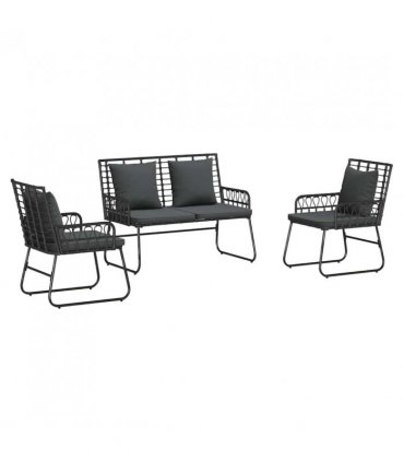 vidaXL Garden Dining Set 3 pcs Black and Anthracite Poly Rattan — Model: 2 x chair+1 x bench