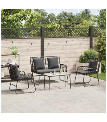 vidaXL Garden Dining Set 3 pcs Black and Anthracite Poly Rattan — Model: 2 x chair+1 x bench