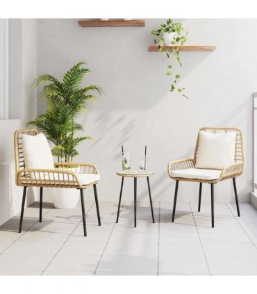 vidaXL Garden Dining Set 3 pcs Brown and Cream Poly Rattan — Colour: Natural, Model: 2 x chair+1 x round tea table