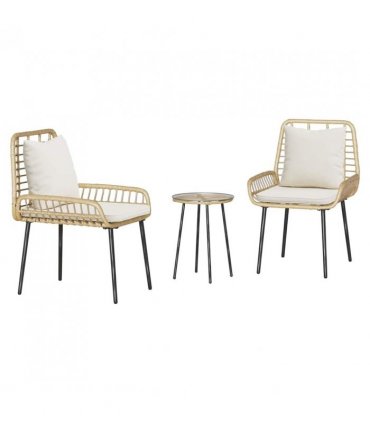 vidaXL Garden Dining Set 3 pcs Brown and Cream Poly Rattan — Colour: Natural, Model: 2 x chair+1 x round tea table