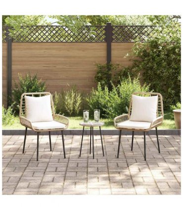 vidaXL Garden Dining Set 3 pcs Brown and Cream Poly Rattan — Colour: Natural, Model: 2 x chair+1 x round tea table