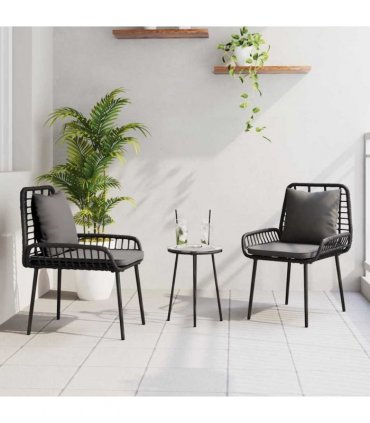 vidaXL Garden Dining Set 3 pcs Black and Anthracite Poly Rattan — Model: 2 x chair+1 x round tea table