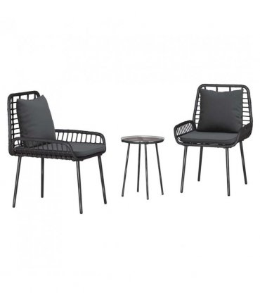 vidaXL Garden Dining Set 3 pcs Black and Anthracite Poly Rattan — Model: 2 x chair+1 x round tea table