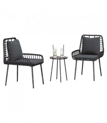 vidaXL Garden Dining Set 3 pcs Black and Anthracite Poly Rattan — Model: 2 x chair+1 x round tea table