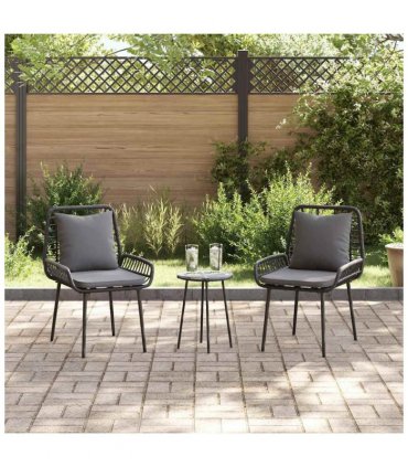 vidaXL Garden Dining Set 3 pcs Black and Anthracite Poly Rattan — Model: 2 x chair+1 x round tea table