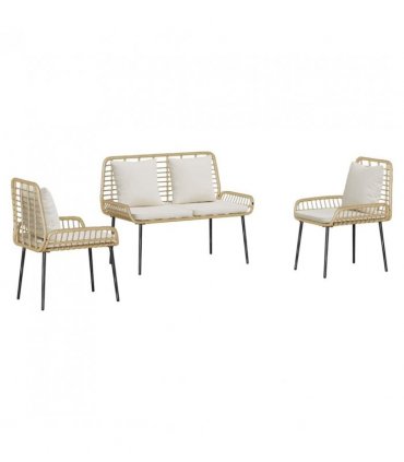 vidaXL Garden Dining Set 3 pcs Brown and Cream Poly Rattan — Colour: Natural, Model: 2 x chair+1 x bench — V0671999543