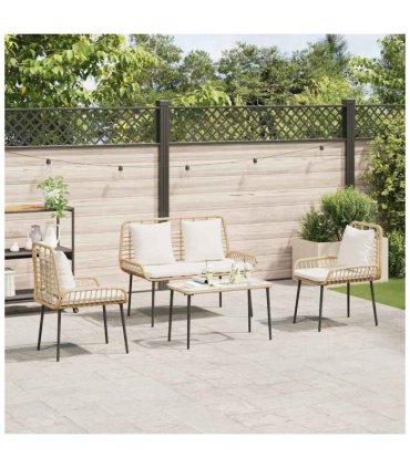 vidaXL Garden Dining Set 3 pcs Brown and Cream Poly Rattan — Colour: Natural, Model: 2 x chair+1 x bench — V0671999543