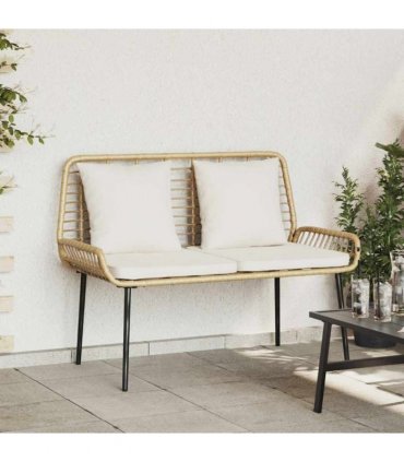 vidaXL Garden Bench Brown and Cream Poly Rattan — Colour: Natural, Model: 1 x garden bench — V0671999544