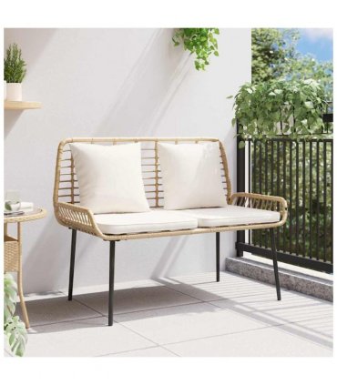 vidaXL Garden Bench Brown and Cream Poly Rattan — Colour: Natural, Model: 1 x garden bench — V0671999544