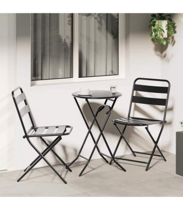 vidaXL Garden Bistro Set Folding 3 pcs Anthracite Steel — Model: 2x chairs +round table