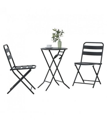 vidaXL Garden Bistro Set Folding 3 pcs Anthracite Steel — Model: 2x chairs +round table